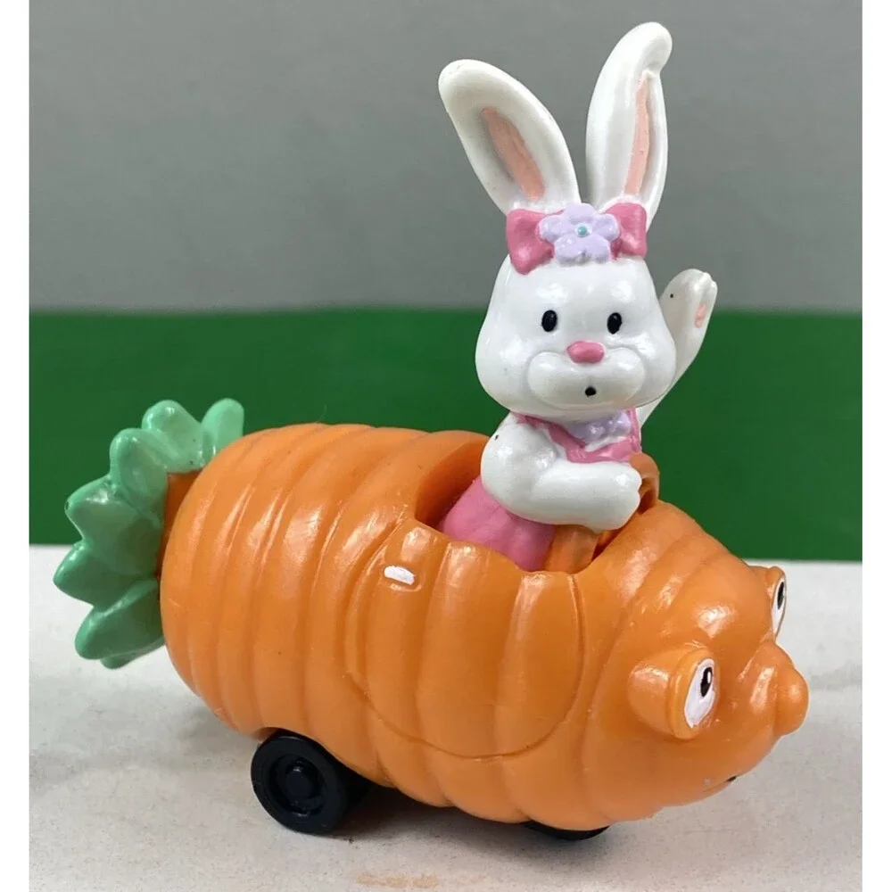 Rare Vintage Applause PVC Easter Bunny Driving a Carrot Car